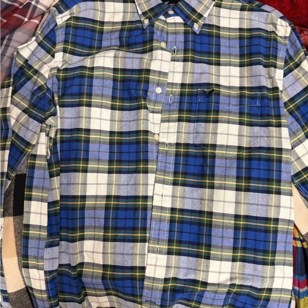 American Eagle Outfitters Blue and Yellow Plaid Shirt